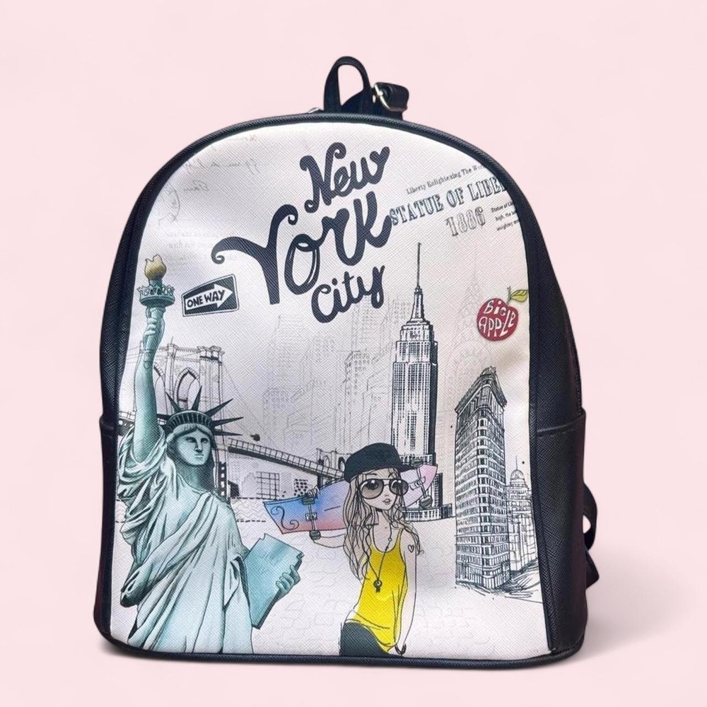 Black Mini Backpack w New York City Graphic Design